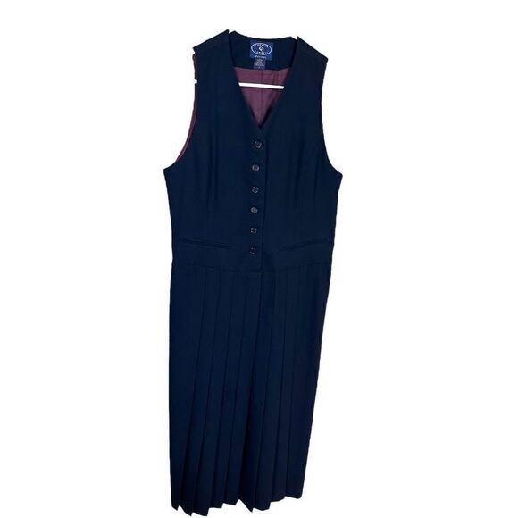 Vintage Chelsea Cambell Navy Wool Blend Midi Dress - Size 8 - Picture 1 of 7